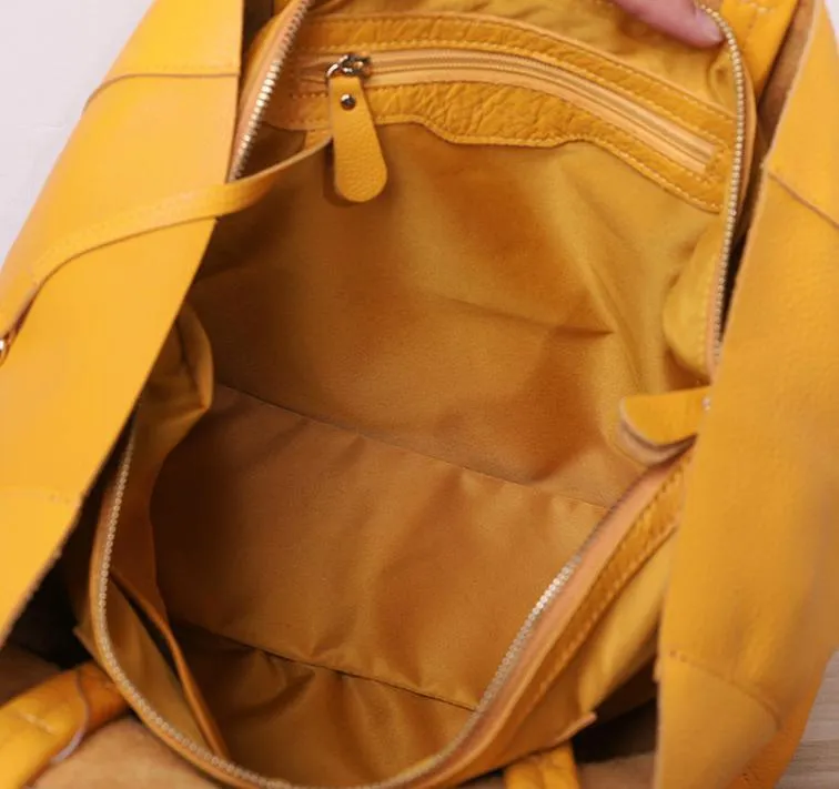 Handcrafted Leather Tote Bag | Grain Leather Large Tote Bag |  Birthday gift for her, yellow, Shell Pink, Caramel, Black Blue Gift For Her
