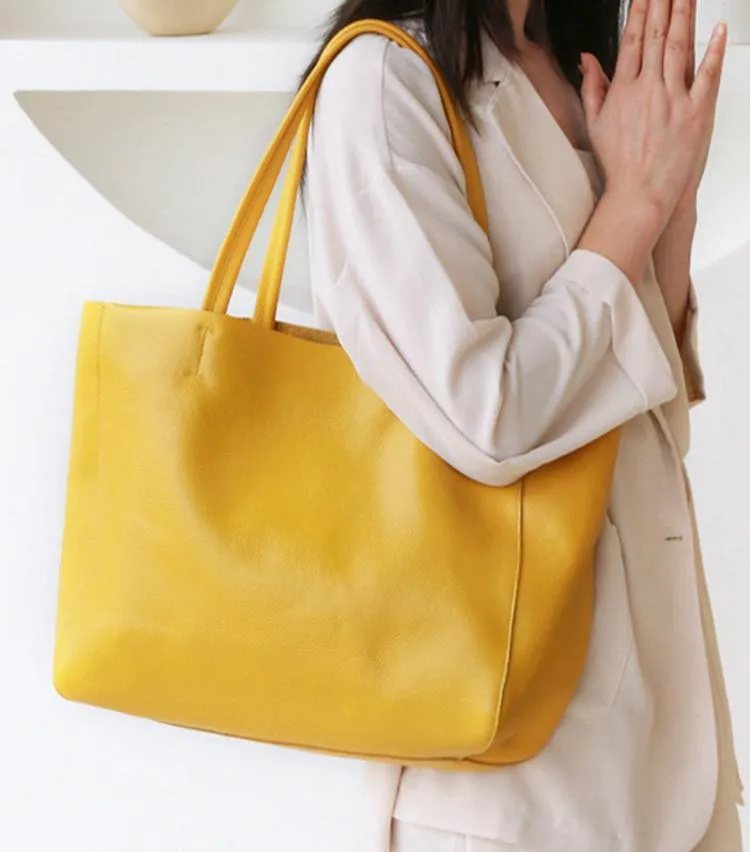Handcrafted Leather Tote Bag | Grain Leather Large Tote Bag |  Birthday gift for her, yellow, Shell Pink, Caramel, Black Blue Gift For Her