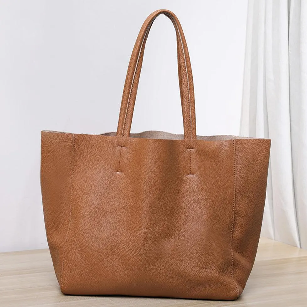 Handcrafted Leather Tote Bag | Grain Leather Large Tote Bag |  Birthday gift for her, yellow, Shell Pink, Caramel, Black Blue Gift For Her