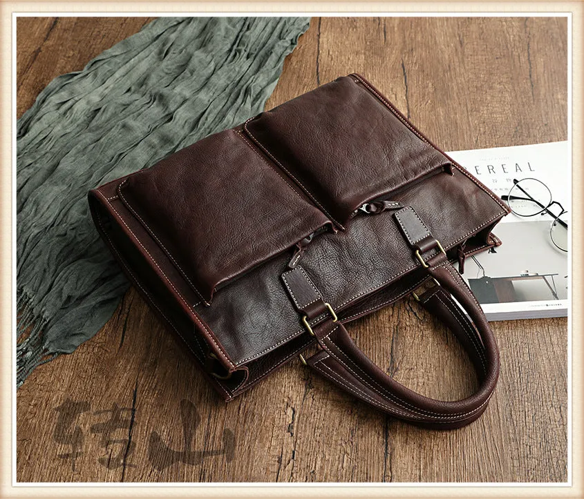 Handmade Veg Tanned Leather Business Laptop Bag for Men 2028