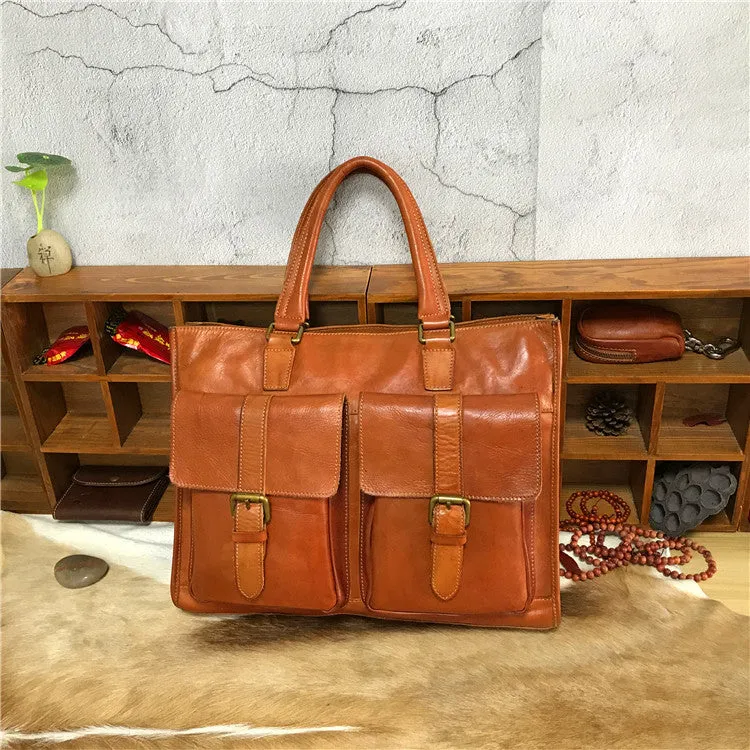 Handmade Veg Tanned Leather Business Laptop Bag for Men 2028