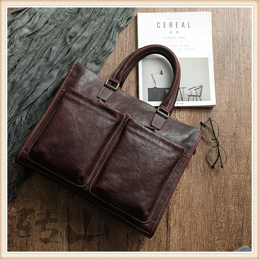 Handmade Veg Tanned Leather Business Laptop Bag for Men 2028