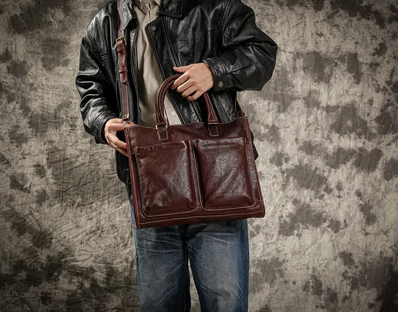 Handmade Veg Tanned Leather Business Laptop Bag for Men 2028