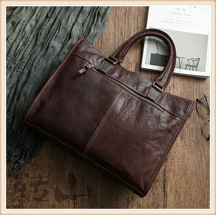 Handmade Veg Tanned Leather Business Laptop Bag for Men 2028