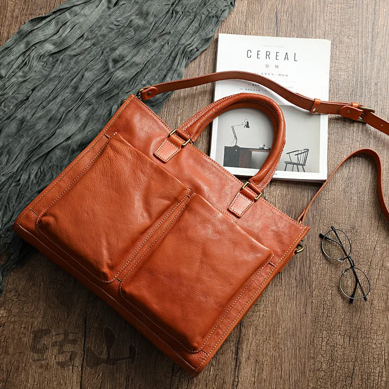 Handmade Veg Tanned Leather Business Laptop Bag for Men 2028