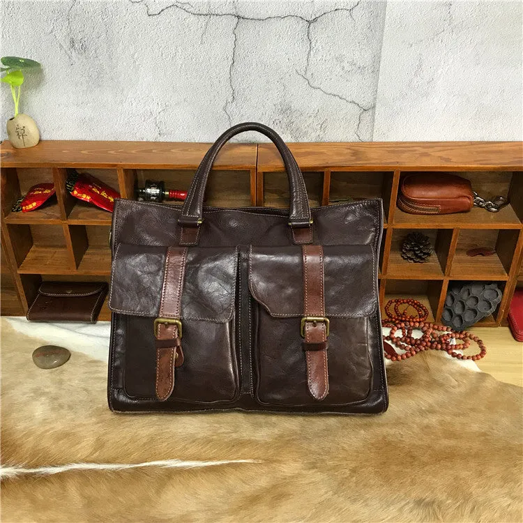Handmade Veg Tanned Leather Business Laptop Bag for Men 2028