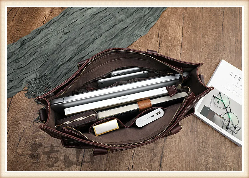 Handmade Veg Tanned Leather Business Laptop Bag for Men 2028