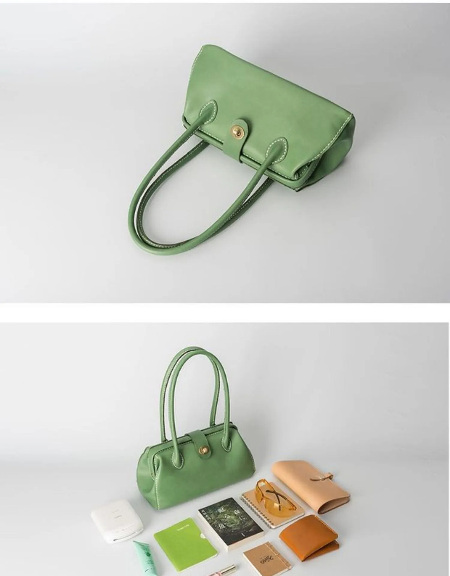 Handmade Womens Leather Doctor Handbag Purse Green Shoulder Bag Doctor Bags for Women