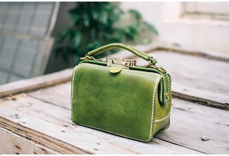 Handmade Womens Leather Doctor Handbag Purse Small Side Bag Doctor Bags for Women