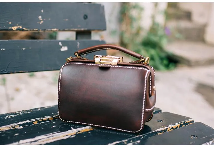 Handmade Womens Leather Doctor Handbag Purse Small Side Bag Doctor Bags for Women