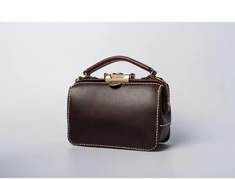 Handmade Womens Leather Doctor Handbag Purse Small Side Bag Doctor Bags for Women