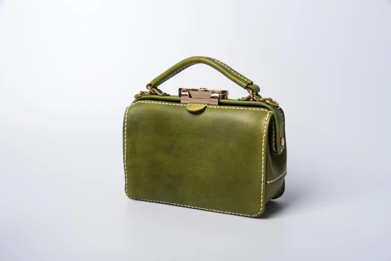 Handmade Womens Leather Doctor Handbag Purse Small Side Bag Doctor Bags for Women