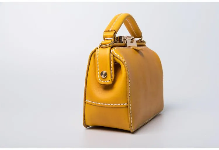 Handmade Womens Leather Doctor Handbag Purse Small Side Bag Doctor Bags for Women