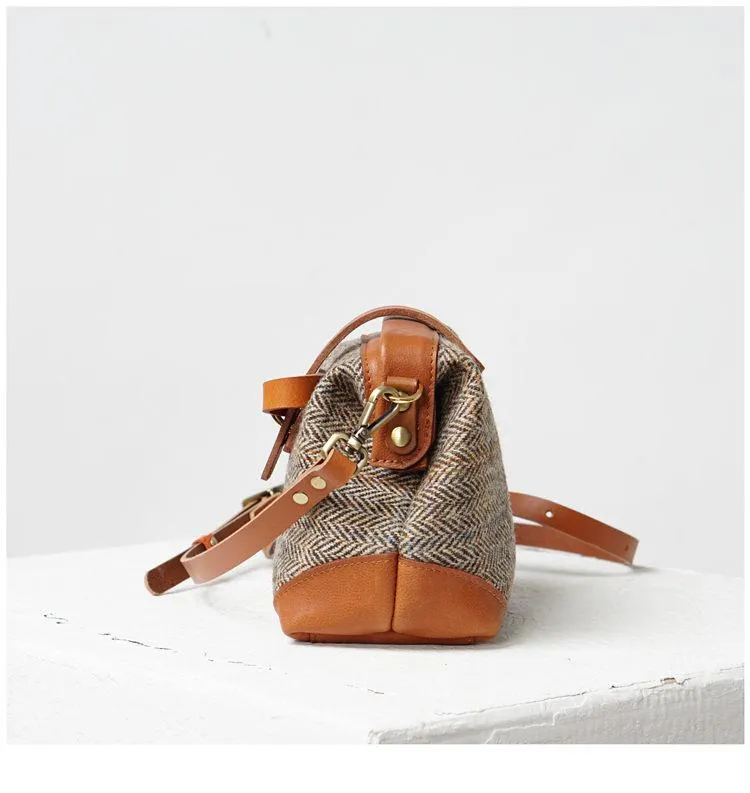 Handmade Womens Leather Tweed Doctor Handbag Small Side Purses Doctor Purse for Women