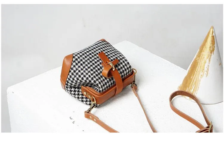 Handmade Womens Leather Tweed Doctor Handbag Small Side Purses Doctor Purse for Women