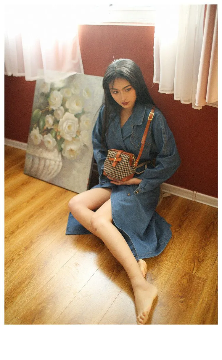 Handmade Womens Leather Tweed Doctor Handbag Small Side Purses Doctor Purse for Women