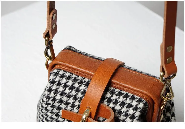 Handmade Womens Leather Tweed Doctor Handbag Small Side Purses Doctor Purse for Women