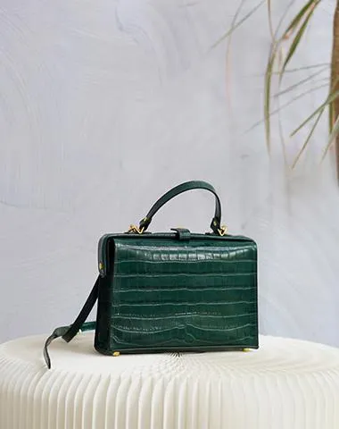 Handmade Womens Stylish Dark Green Leather Doctor Handbag Side Purses Doctor Purses for Women