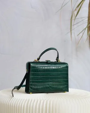 Handmade Womens Stylish Dark Green Leather Doctor Handbag Side Purses Doctor Purses for Women