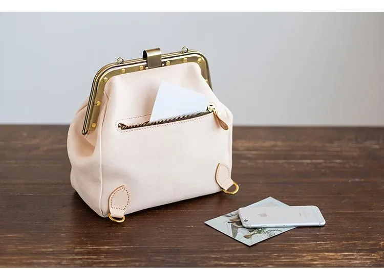 Handmade Womens White Leather Doctor Backpack Purse Shoulder Doctor Handbag for Women