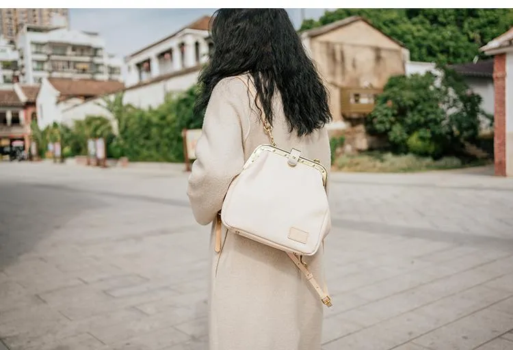 Handmade Womens White Leather Doctor Backpack Purse Shoulder Doctor Handbag for Women