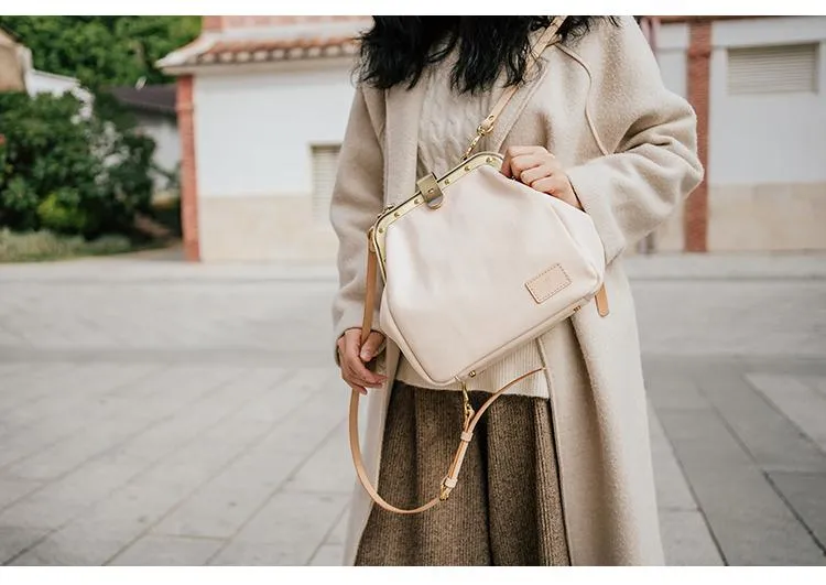 Handmade Womens White Leather Doctor Backpack Purse Shoulder Doctor Handbag for Women