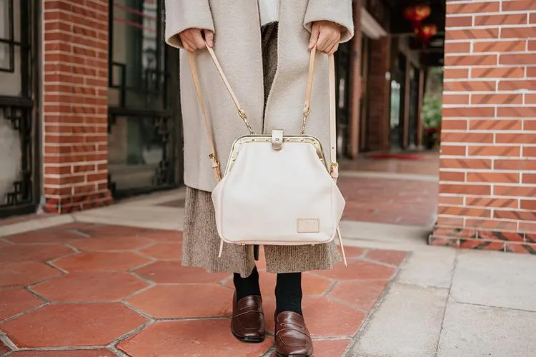 Handmade Womens White Leather Doctor Backpack Purse Shoulder Doctor Handbag for Women