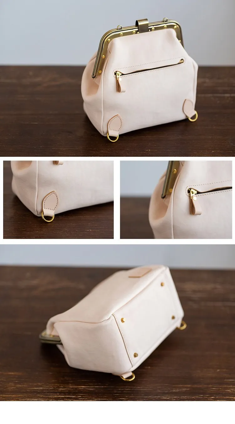 Handmade Womens White Leather Doctor Backpack Purse Shoulder Doctor Handbag for Women