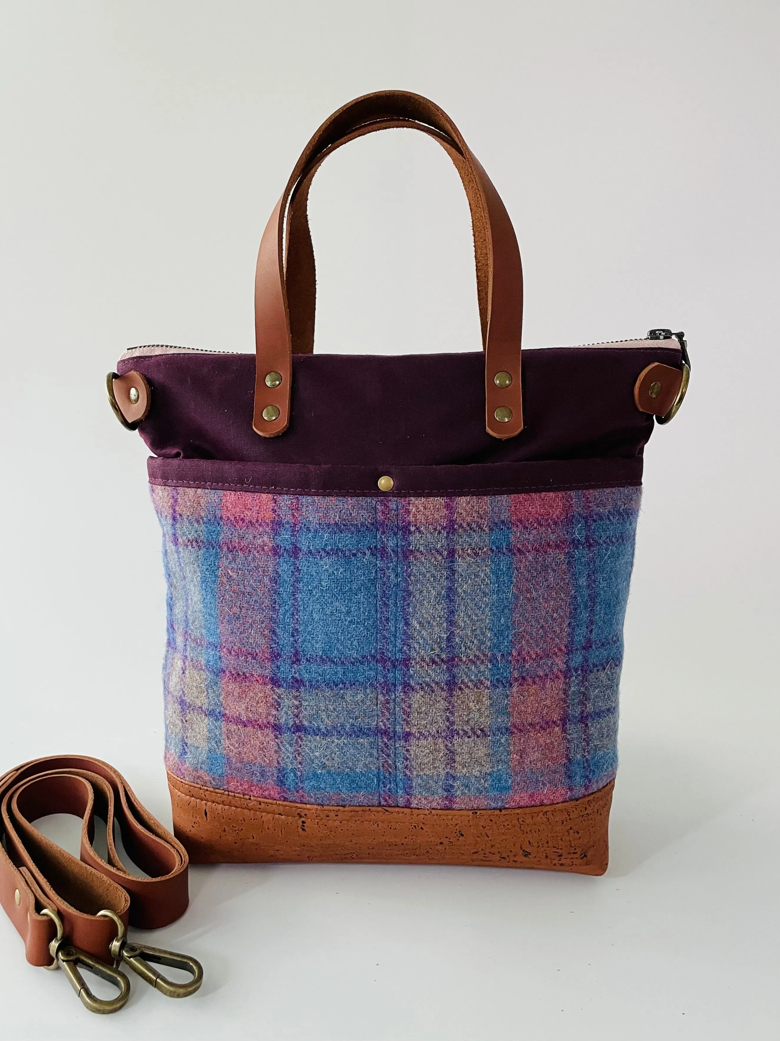 Harris Tweed Crossbody Tote, Purple and Blue Check