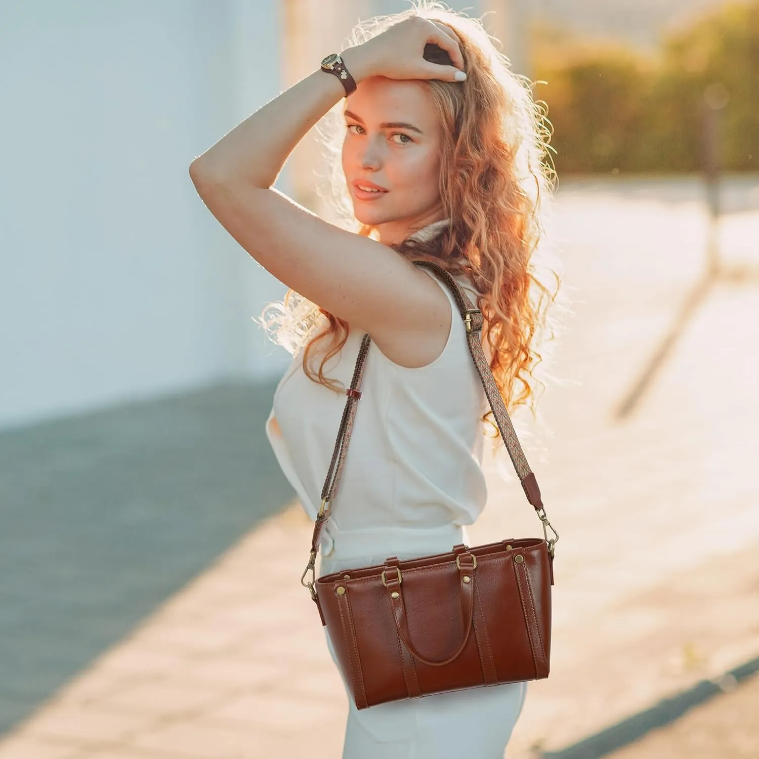 HESHE Genuine Leather Handbags for Women Satchel Bag Tote Purse Designer Crossbody Bags with Two Adjustable Straps
