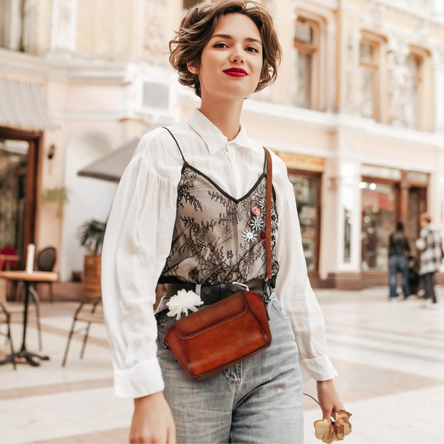HESHE Genuine Leather Purses for Women Designer Crossbody Bags Small Shoulder Handbag Lightweight Satchel Purse for Everyday