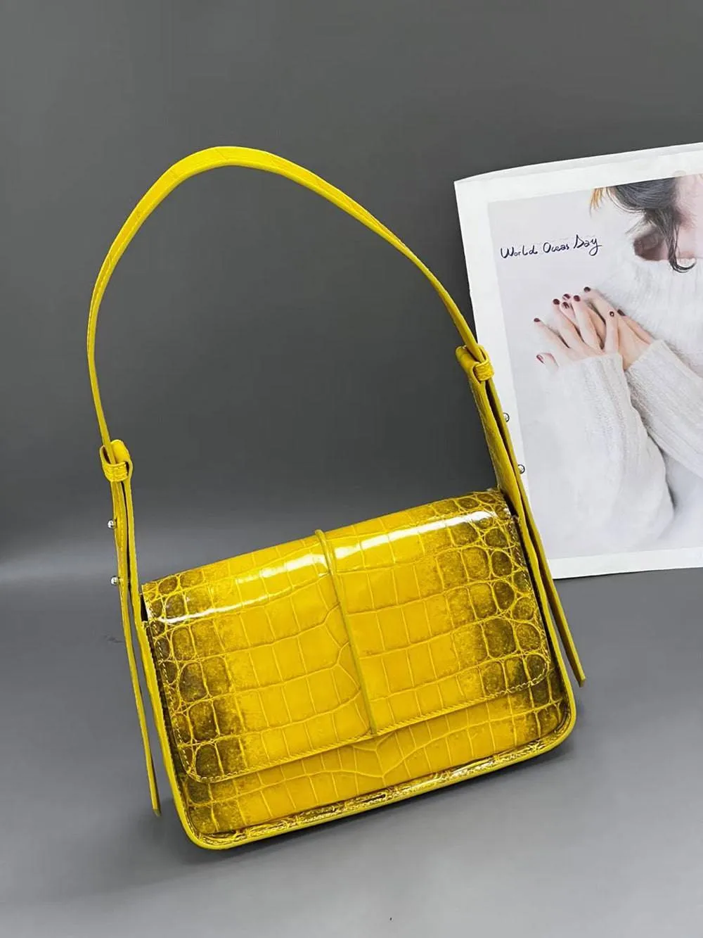 High Glossy Womens Genuine Nile Crocodile Leather Underarm Shoulder Bag