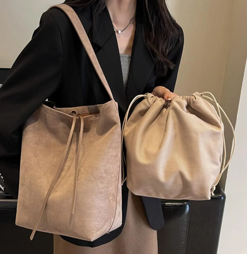Hobo Bags for Women Vegan Leather Handbag Suede Hobo Bags Bucket Shoulder Bag Purse Tote Handbag Fashion Designer Bag