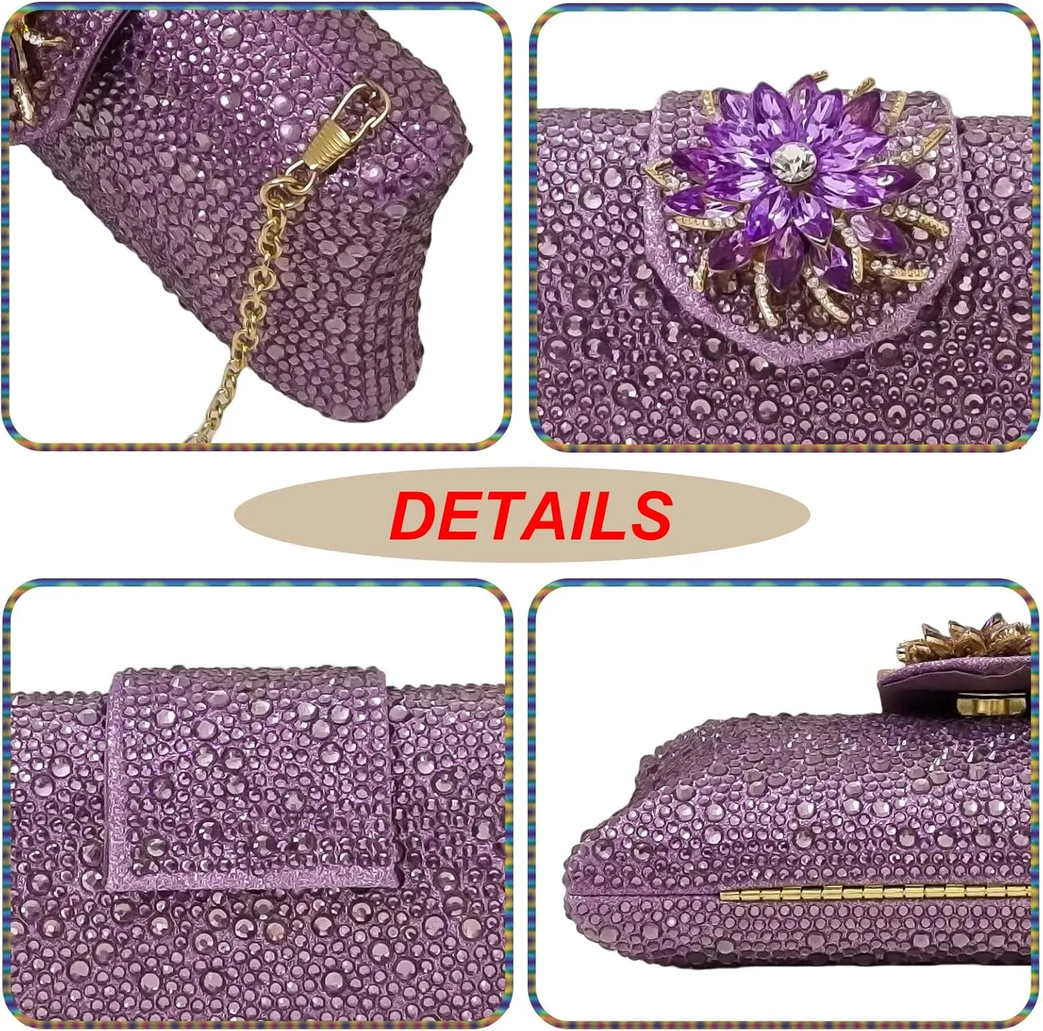 HUANG ZHUANG Elegant Flower Clutch Solid Rhinestone Handbags For Women Evening Bag Party Purse Bridal Prom Bag