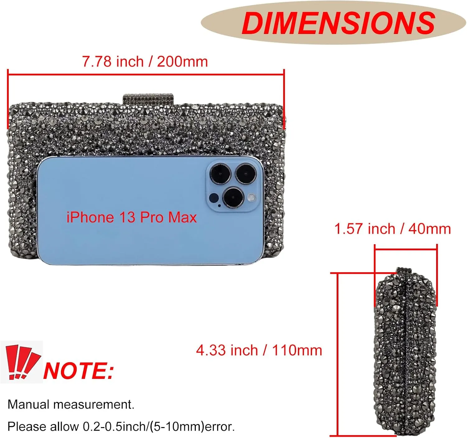 HUANG ZHUANG Sparkly Gem Clutch Rhinestone Handbags Crystal Purse For Women Party Purse Wedding Evening Bag