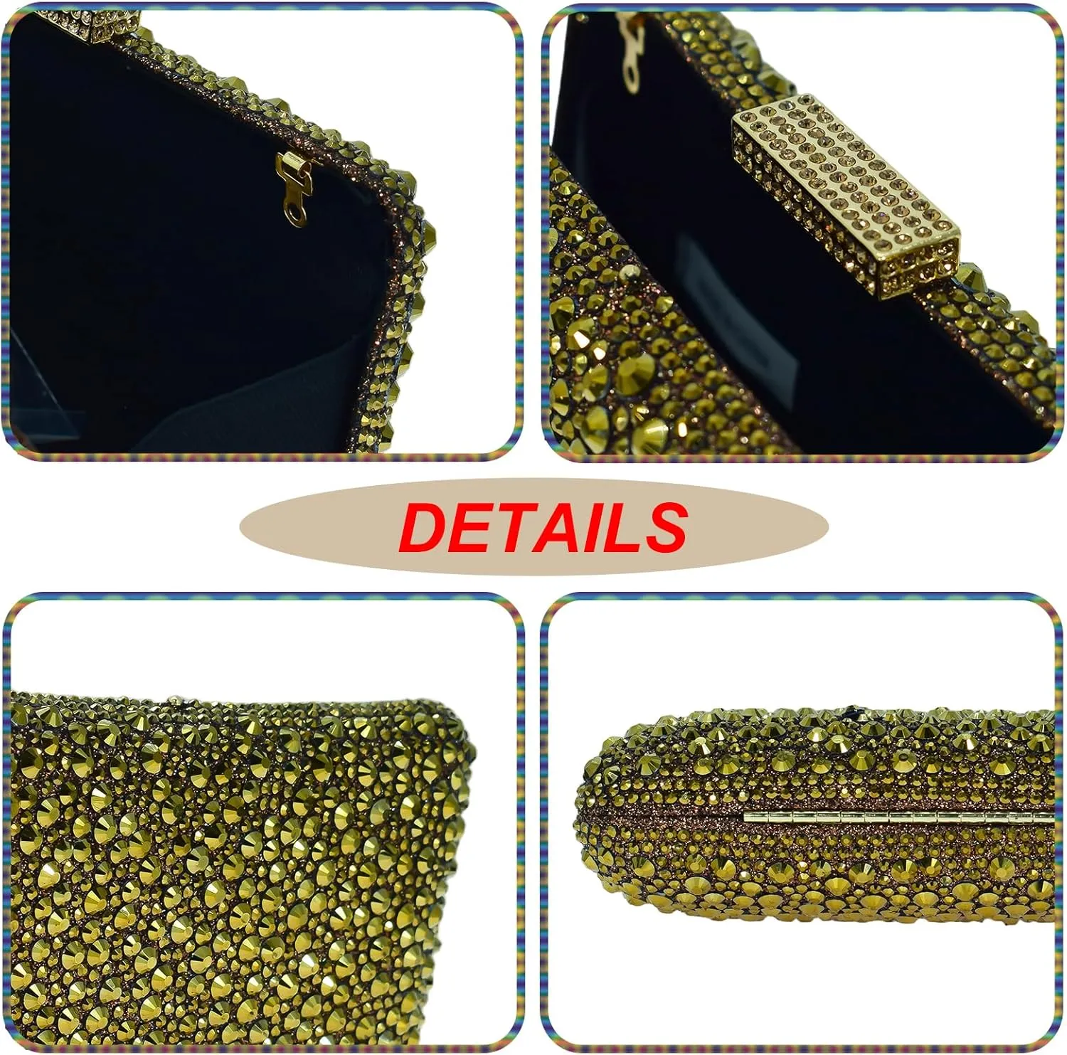 HUANG ZHUANG Women Evening Handbag Sparkly Rhinestone Clutch Handbags Crystal Purse Gem Party Purse Wedding Evening Bag