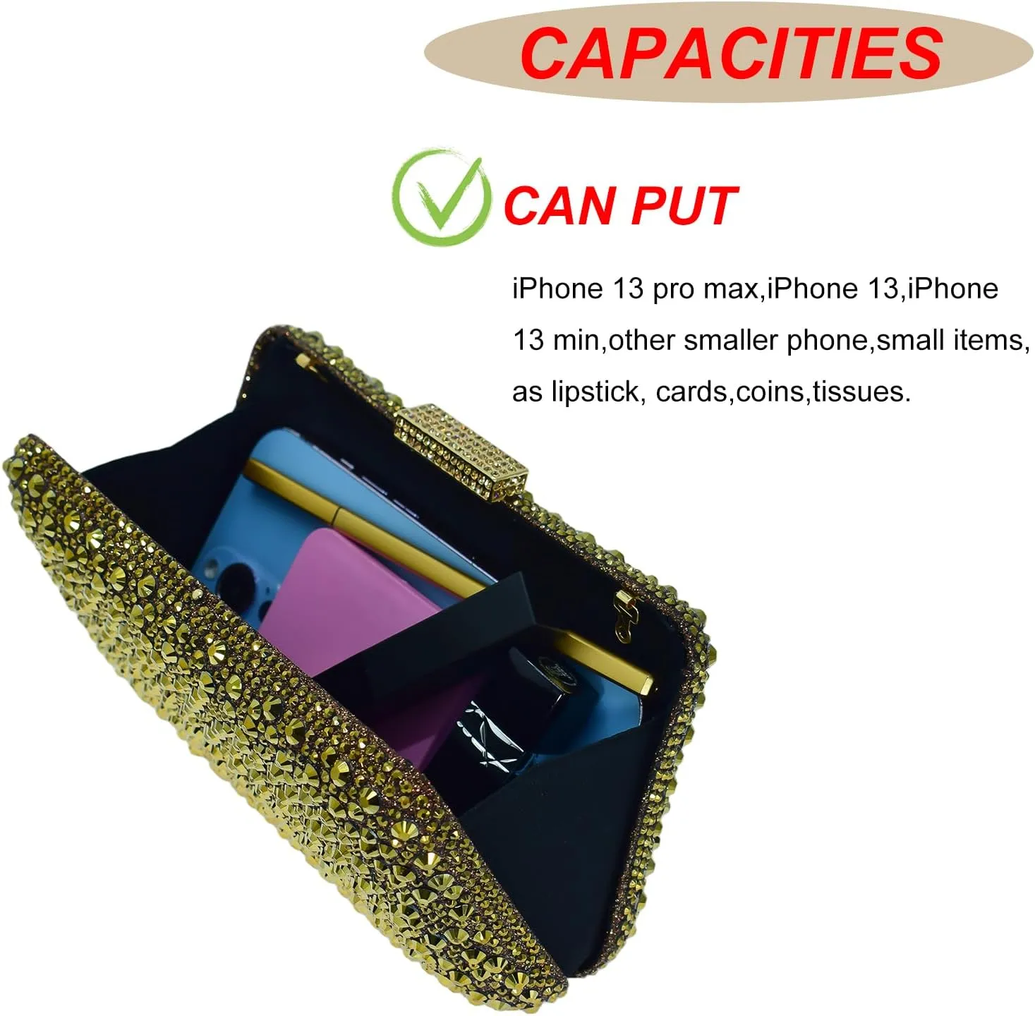 HUANG ZHUANG Women Evening Handbag Sparkly Rhinestone Clutch Handbags Crystal Purse Gem Party Purse Wedding Evening Bag