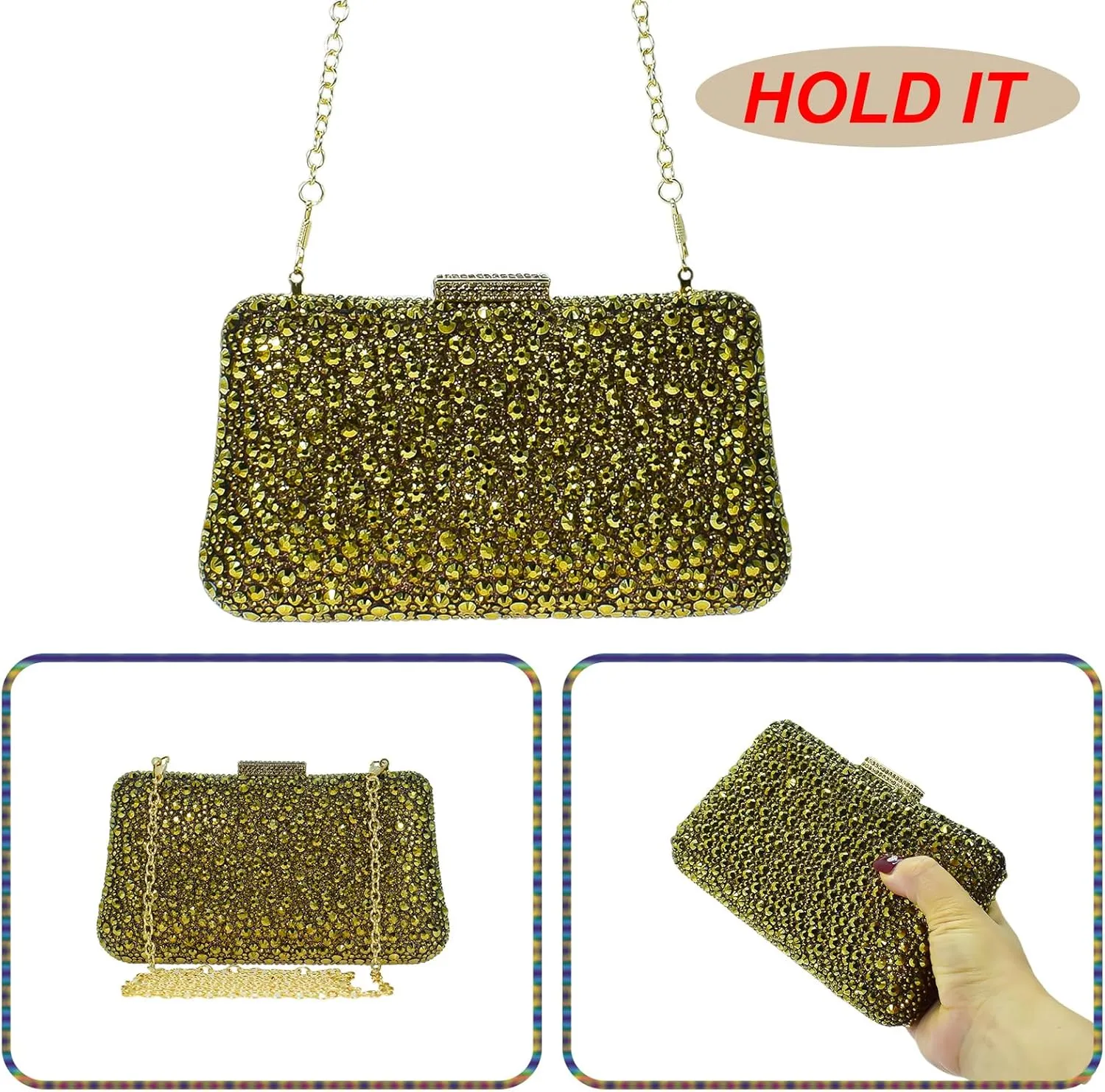HUANG ZHUANG Women Evening Handbag Sparkly Rhinestone Clutch Handbags Crystal Purse Gem Party Purse Wedding Evening Bag