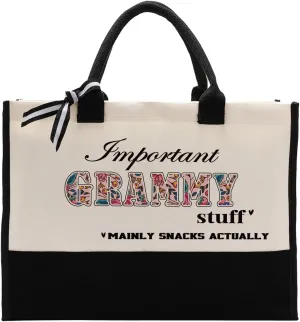 Important Grammy Stuff Bag, Canvas Tote Bag for Gifting, Grammy Gift Utility Tote, Shoulder Beach Bag Gift, Women Cotton Canvas Handbags, Grammy Birthday Gift, Mother's Day for Her Mom Grammy Grandma