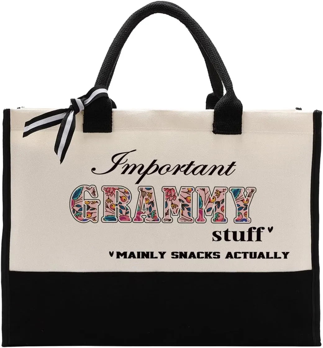 Important Grammy Stuff Bag, Canvas Tote Bag for Gifting, Grammy Gift Utility Tote, Shoulder Beach Bag Gift, Women Cotton Canvas Handbags, Grammy Birthday Gift, Mother's Day for Her Mom Grammy Grandma