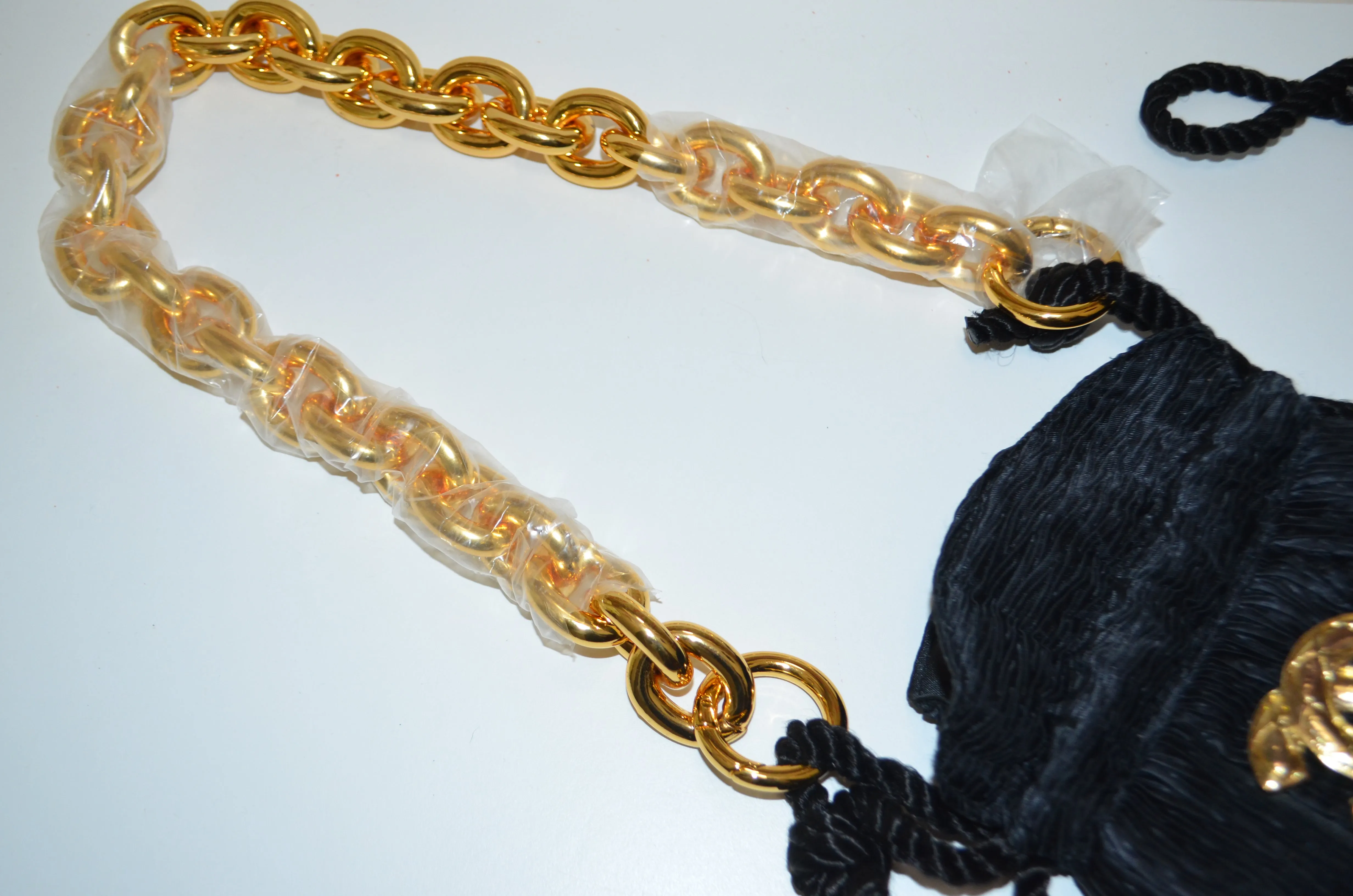 Inspired CC Brooch Black tote Pouch drawstring miniature chain handle bag