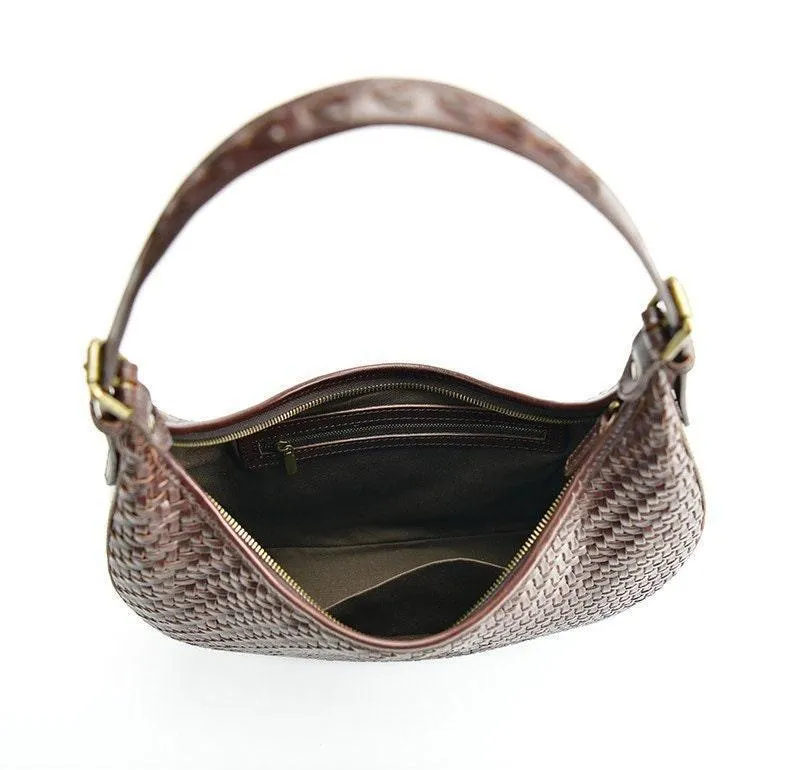 Italian Grain Leather Woven Hobo Shoulder Bag, Cowhide Leather Summer Beach Bag, Triple Jump Bamboo Shoulder Bag, Handcrafted Basket Bag