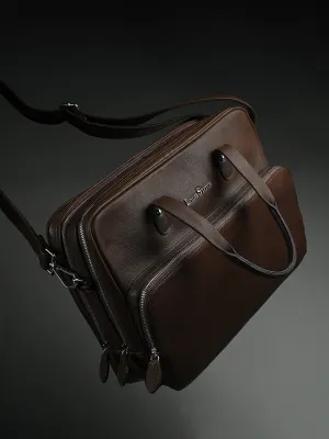 Italian Milled Leather Brunette Brown Slim Laptop Bag