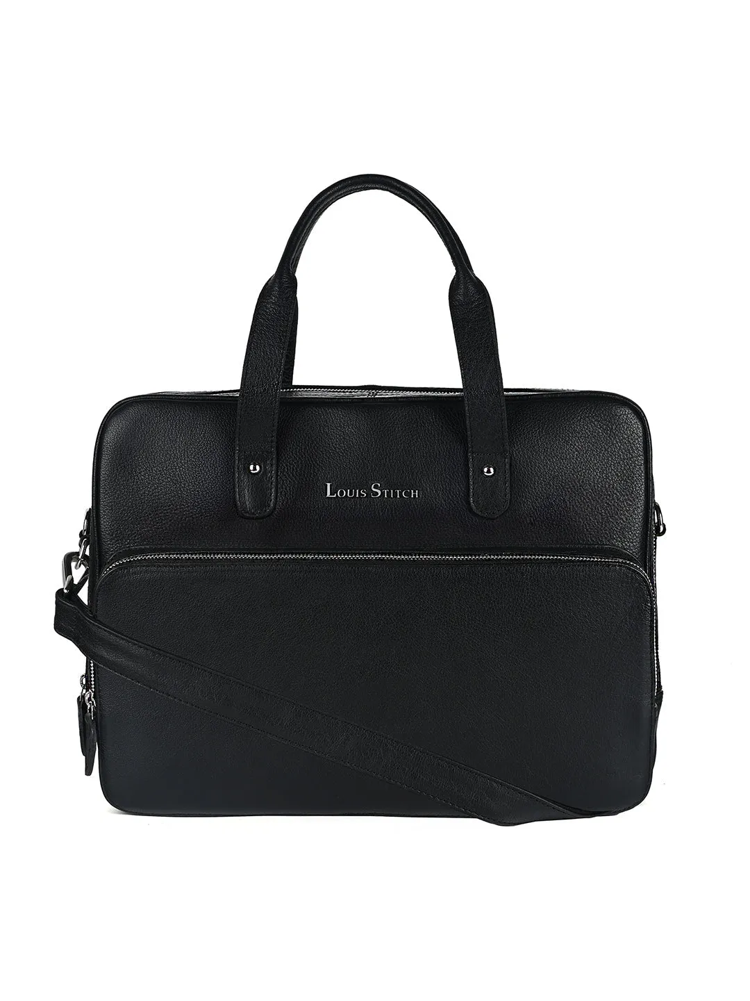 Italian Milled Leather Jet Black Slim Laptop Bag