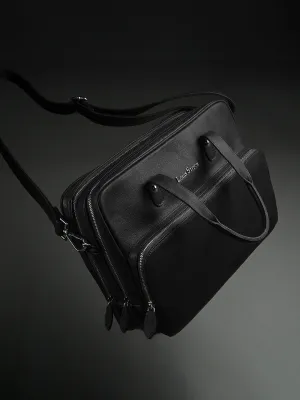 Italian Milled Leather Jet Black Slim Laptop Bag