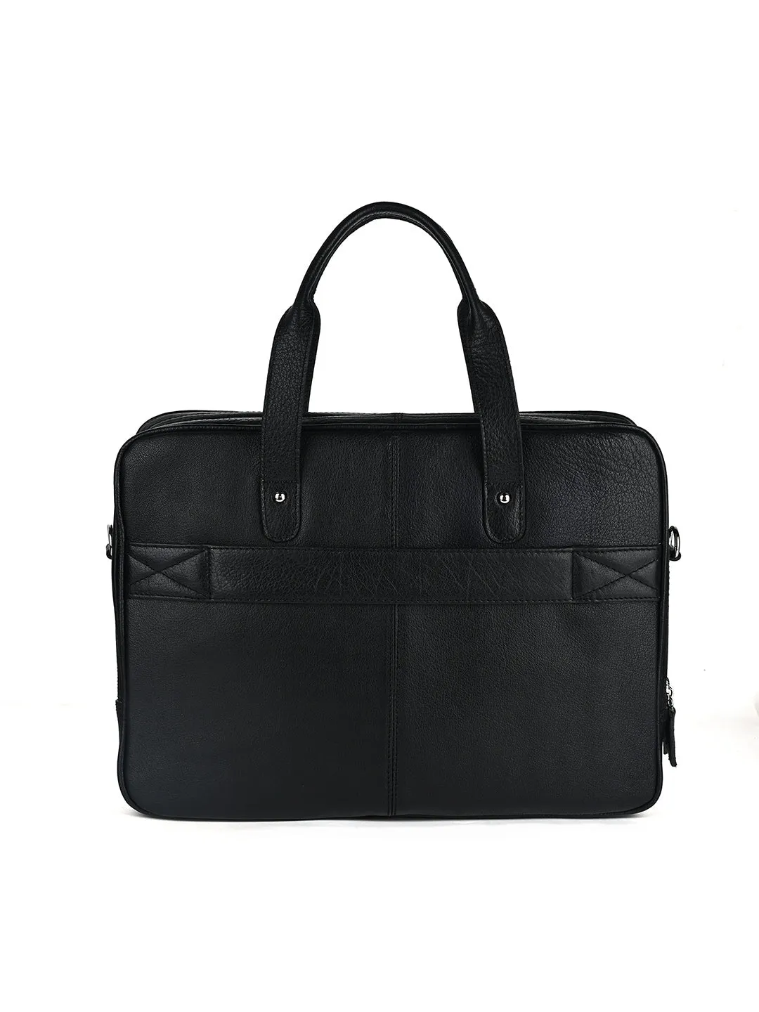 Italian Milled Leather Jet Black Slim Laptop Bag