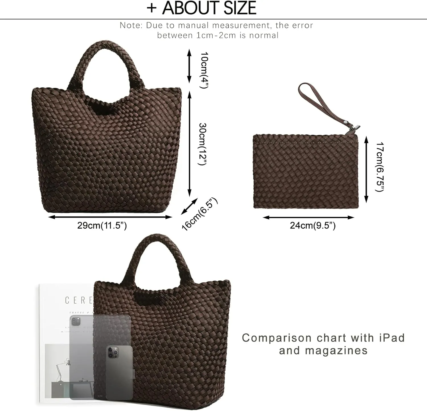 JINMANXUE Woven Hobo Bag For Women Neoprene Tote Bag Large Capacity Handbag Patchwork Handmade Casual Shoulder Bags