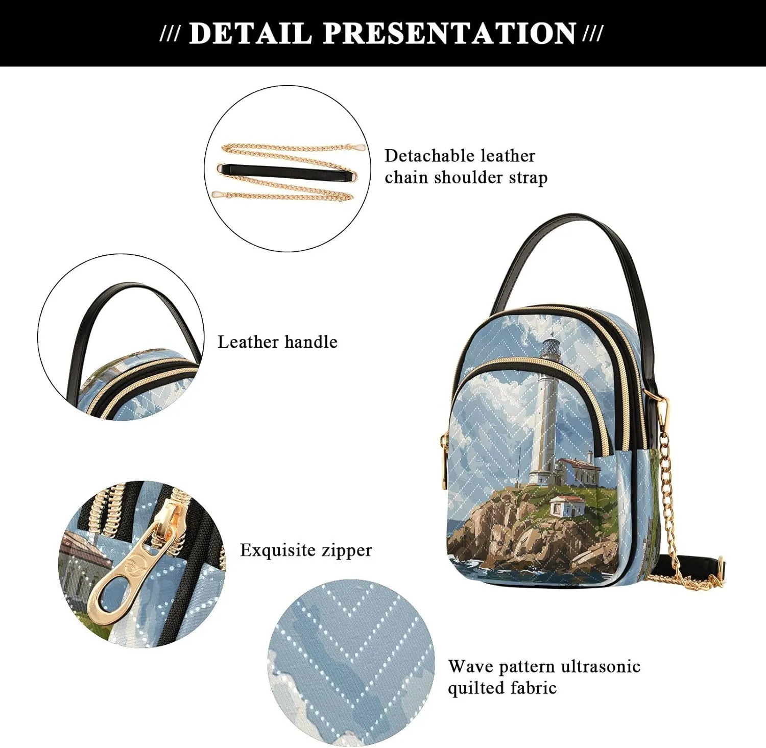 Joisal Starry Night Village Crossbody Bags, Women's Purses and Handbags Triple Zip Women Shoulder Bag