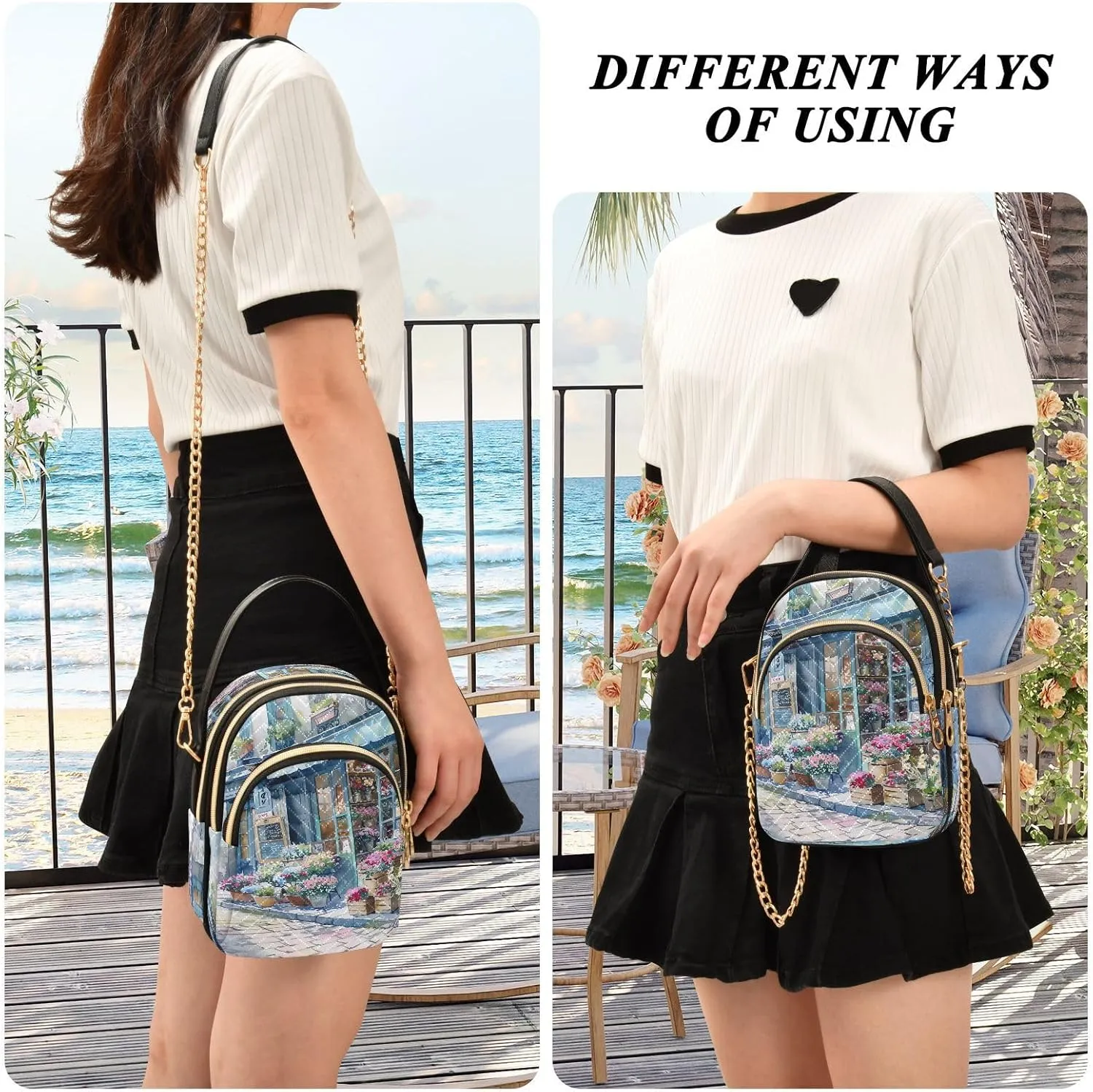 Joisal Starry Night Village Crossbody Bags, Women's Purses and Handbags Triple Zip Women Shoulder Bag
