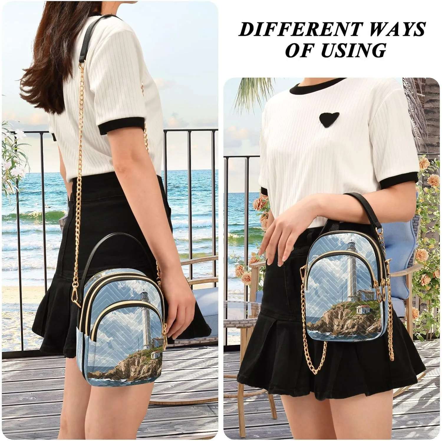 Joisal Starry Night Village Crossbody Bags, Women's Purses and Handbags Triple Zip Women Shoulder Bag